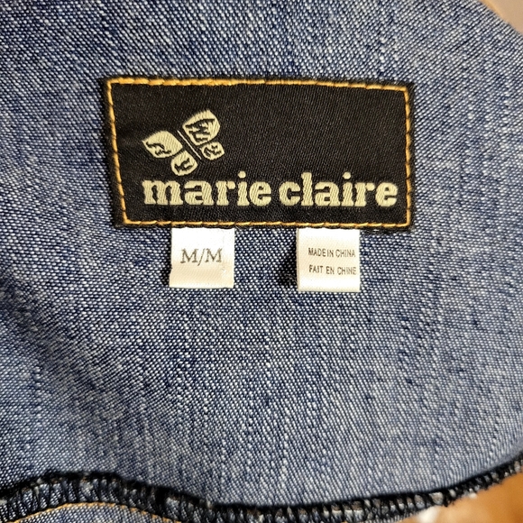 Marie Claire Jeans Tan/Blue Denim Jacket with Fur Cuffs Collar Trim size M - Picture 9 of 12